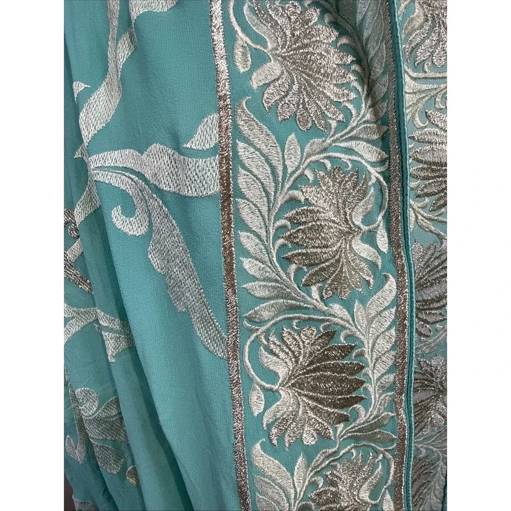 Indian Blue Silver Embroidery Resham Gotta Doppata Large Size 92 X 40